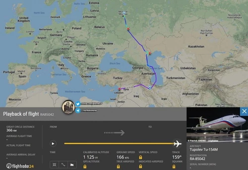 Đường bay của chiếc chuyên cơ Bộ Quốc phòng Nga. Ảnh: Flight Radar 24.