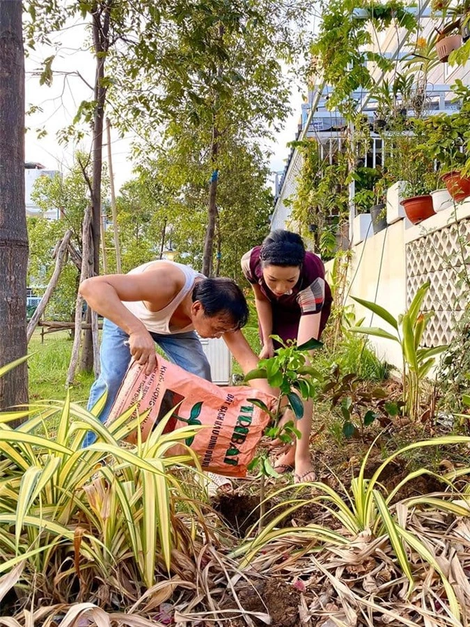 Giàu có hàng đầu showbiz Việt nhưng vợ chồng Trịnh Kim Chi cũng đích thân đào đất, trồng cây 1
