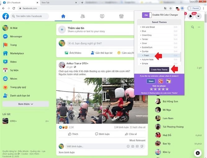 Bây giờ khi dùng Facebook trên Chrome, khi bấm vào biểu tượng extension 