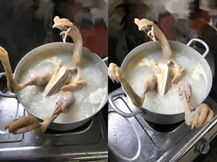 Chồng vào bếp nấu cháo gà, vợ mừng thầm cho đến khi thấy thành phẩm trong nồi