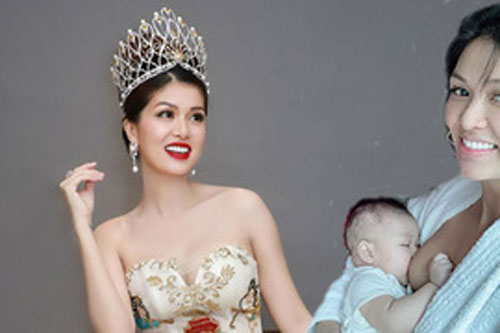 Oanh Yến cho con bú trong thang máy