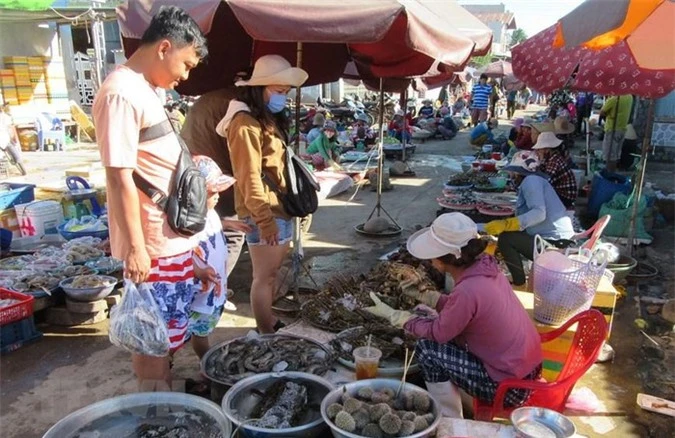 Chợ Nại nằm ngay bên Đầm Nại chuyên cung cấp các loại hải sản tươi ngon. (Ảnh: Nguyễn Thành/TTXVN)