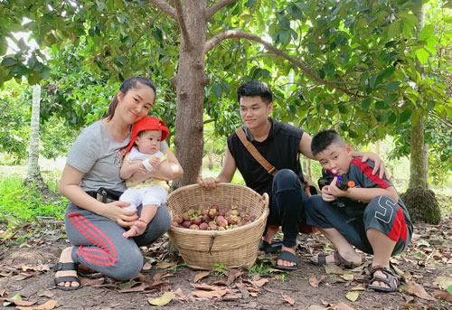 Lê Phương cùng chồng con thu hoạch trái cây nặng trĩu tại trang trại riêng