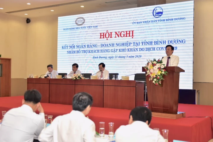 Hội nghị kết nối ngân hàng - doanh nghiệp nhằm hỗ trợ khách hàng gặp khó khăn do dịch Covid-19” vừa diễn ra tại Bình Dương.