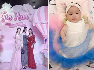 Lúc cưới rầm rộ, đến ngày đầy tháng con gái 'cô dâu đeo vàng trĩu cổ ở Nam Định' cũng tổ chức cực hoành tráng