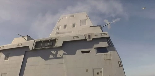 Tàu khu trục tên lửa dẫn đường USS Zumwalt (DDG 1000) tiến hành bắn đạn thật với Hệ thống vũ khí pháo Mark 46 MOD 2. Ảnh: USN.