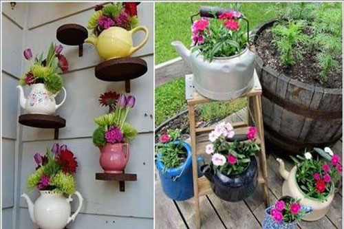 CLIP: Tái chế bộ ấm trà thành chậu mini trồng hoa mười giờ và sen đá đẹp lung linh