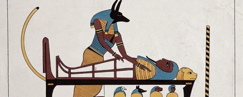 Hình ảnh thần Anubis với thân người, đầu chó rừng bên cạnh một xác ướp. Ảnh: Wikimedia Commons