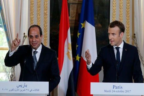 Tổng thống Ai Cập Abdel Fattah El Sisi và Tổng thống Pháp Emmanuel Macron đã có cuộc điện đàm hôm 30/5. (Nguồn: Reuters)