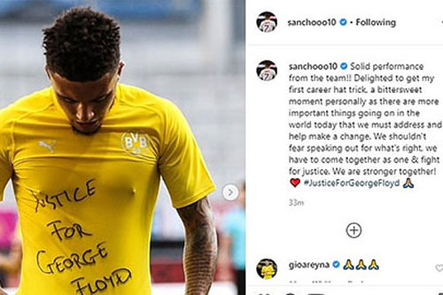 Sancho nói gì về màn ăn mừng đòi công lý cho George Floyd?