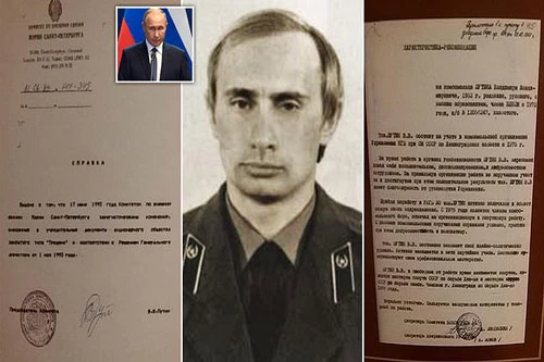 Hồ sơ ghi chép về sĩ quan tình báo Vladimir Putin năm 23 tuổi vừa được công bố. Ảnh: Daily Mail