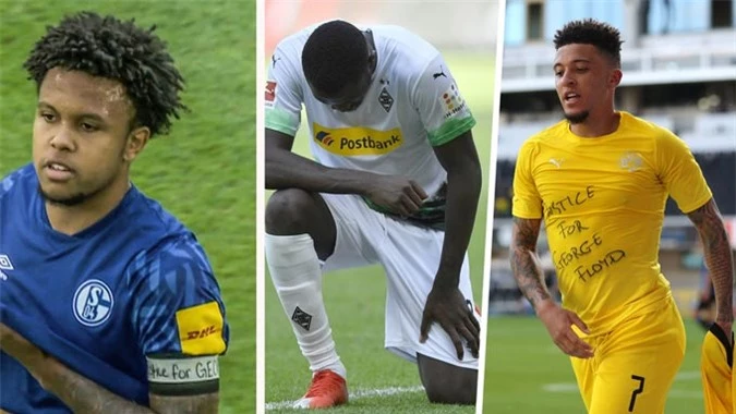 Nhiều cầu thủ tại Bundesliga đã tham gia chiến dịch đòi công lý cho George Floyd từ (trái sang) McKennie, Thuram và Sancho