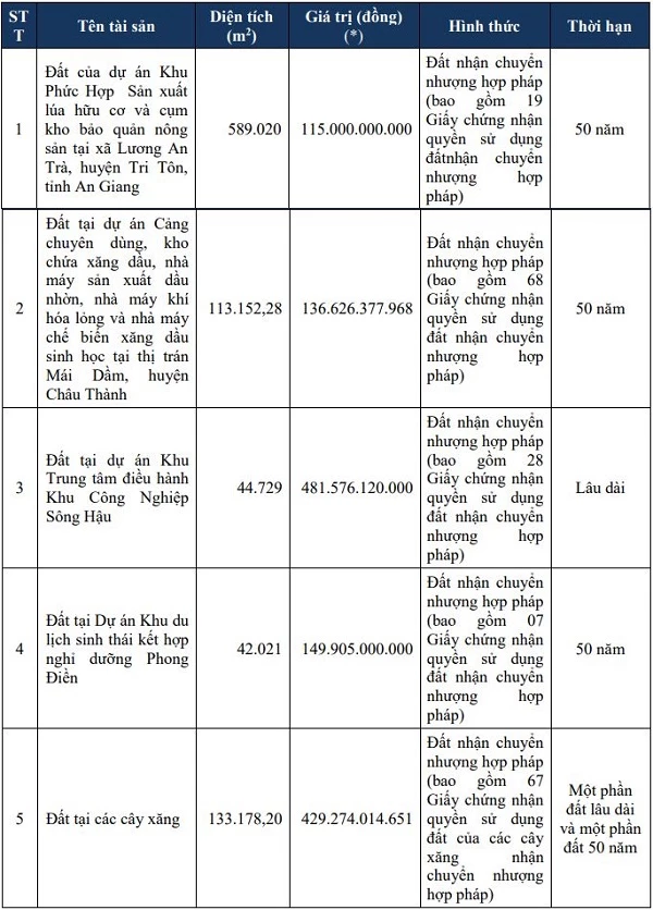 Thống kê bất động sản của PSH tại ngày 31/12/2019 (Nguồn: Bản cáo bạch)