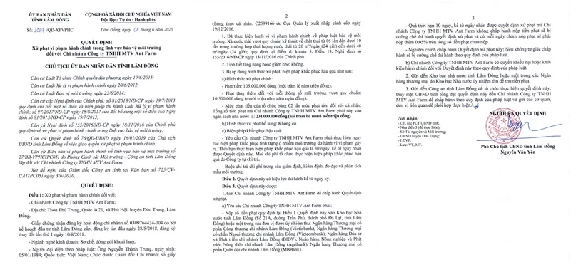 Quyết định xử phạt của UBND tỉnh Lâm Đồng
