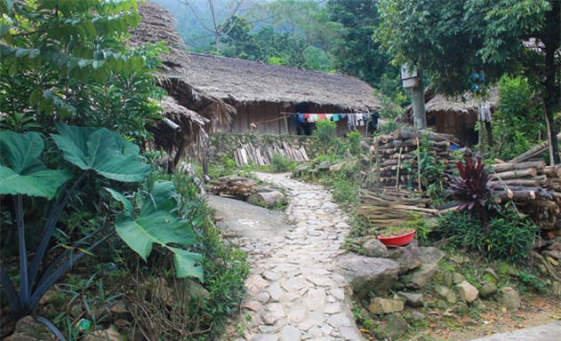 Nhà mái lá đơn sơ của các hộ dân xóm Sưng