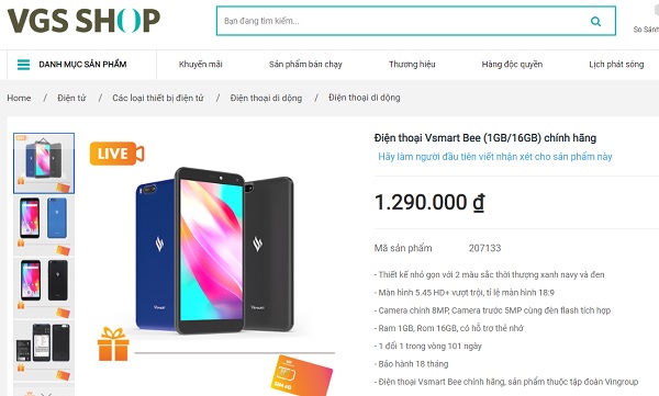 Kênh truyền hình mua sắm VGS SHOP bán điện thoại VinSmart với giá “cắt cổ”