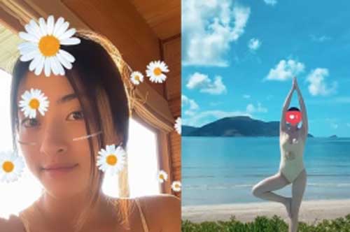 Lương Thùy Linh tập yoga khi diện bikini, khoe khéo vòng 1 gợi cảm