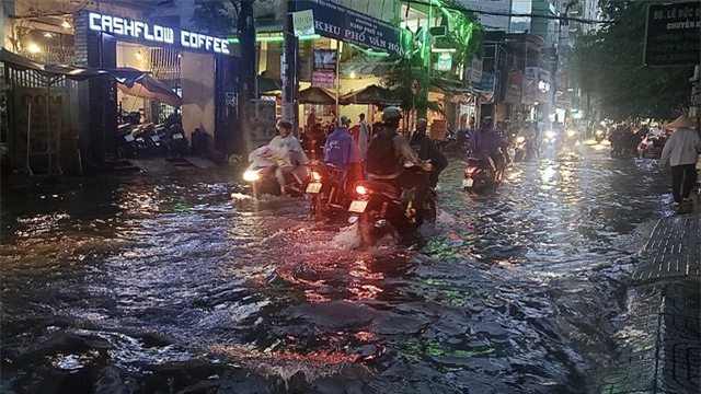 TP.HCM ngập sâu sau cơn mưa lớn, người xe bì bõm lội nước - Ảnh 4.