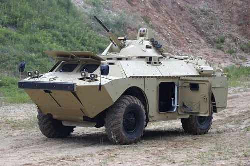 Nguyên mẫu đầu tiên của xe thiết giáp trinh sát nâng cấp BRDM-2MB Bekas. Ảnh: Jane's 360.