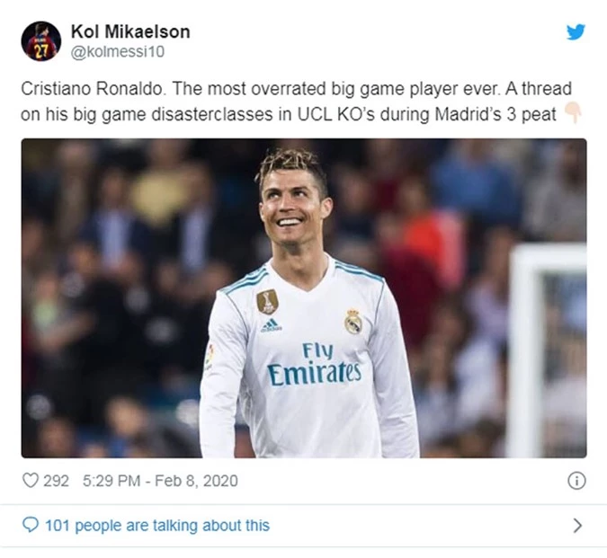 Ronaldo bị bóc mẽ bởi Mikaelson - một cổ động viên trên Twitter