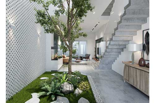 Nhà đẹp với giếng trời và nội thất ngập tràn sắc xanh