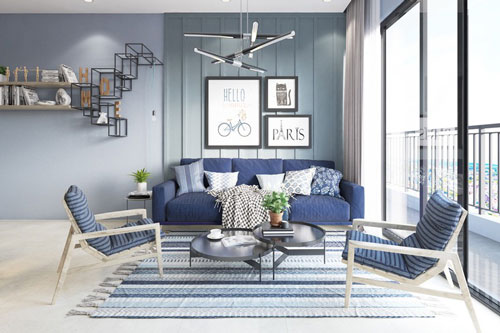 Phòng khách màu xanh giúp tâm trí thư giãn