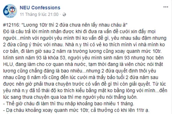 Yêu 8 năm, mẹ bạn gái vẫn không cho cưới vì chê lương 10 triệu không đủ sống - 1