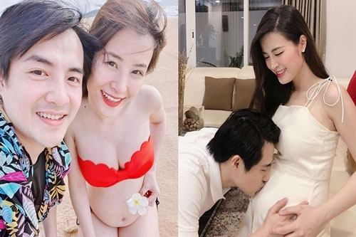 Đông Nhi diện bikini khoe bụng bầu