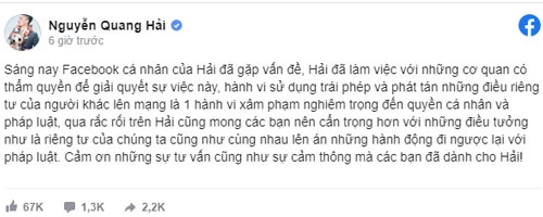 Tâm sự của Quang Hải sau khi bị hack Facebook.