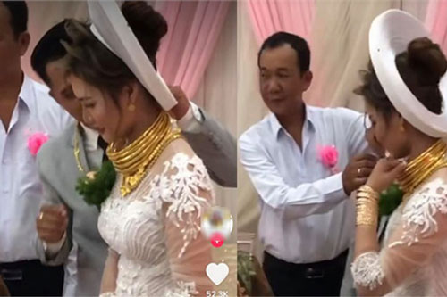 Cô dâu Sóc Trăng khiến mạng xã hội choáng ngợp, đếm số vàng trên người cũng đủ hoa mắt chứ chưa nói đến chú rể