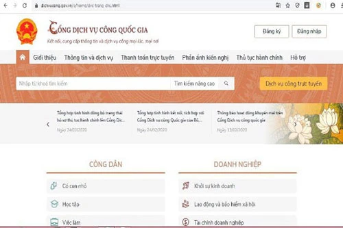 Cổng dịch vụ công quốc gia (DVCQG).