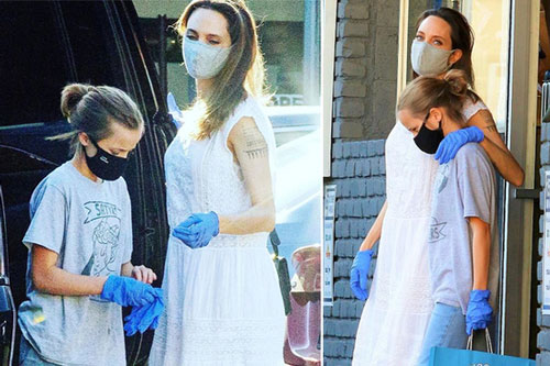 Jolie và con gái út đeo khẩu trang đi mua đồ