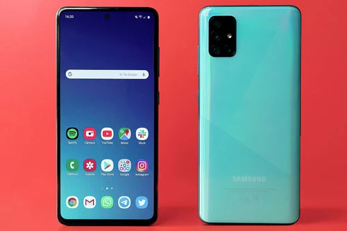 Giống như Galaxy A51 4G, Samsung Galaxy A51 5G cũng dùng vỏ ngoài bằng nhựa nguyên khối. Máy sở hữu số đo 158,9x73,6x8,7 mm, cân nặng 187 g. 