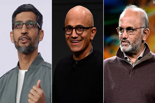 Từ trái sang phải: Sundar Pichai (CEO Alphabet), Satya Narayana Nadella (CEO Microsoft) và Shantanu Narayen (CEO Adobe). Ảnh: AP.