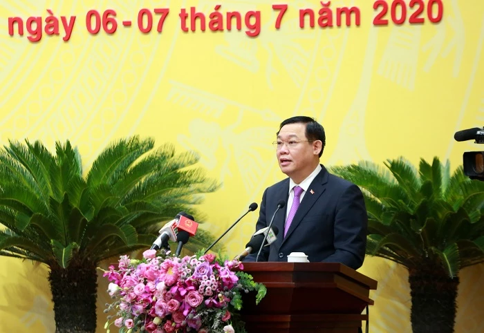 Bí thư Thành ủy Hà Nội Vương Đình Huệ phát biểu tại kỳ họp 