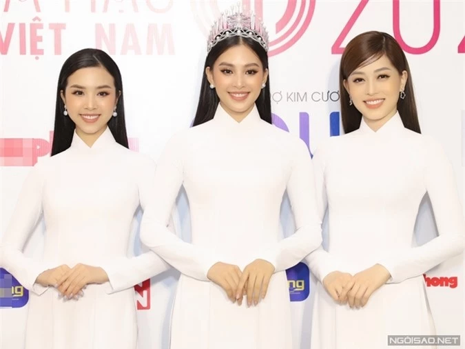 Ban tổ chức Hoa hậu Việt Nam cũng thông báo top 3 đương kim: á hậu 2 Thúy An, hoa hậu Tiểu Vy, á hậu 1 Phương Nga (từ trái qua) sẽ đồng hành xuyên suốt cùng thí sinh năm nay.