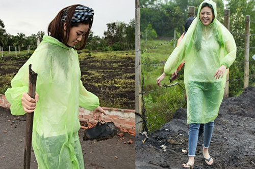 Hoa hậu Khánh Vân lội bùn