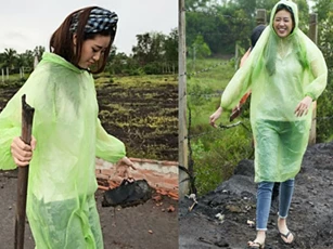 Hoa hậu Khánh Vân lội bùn