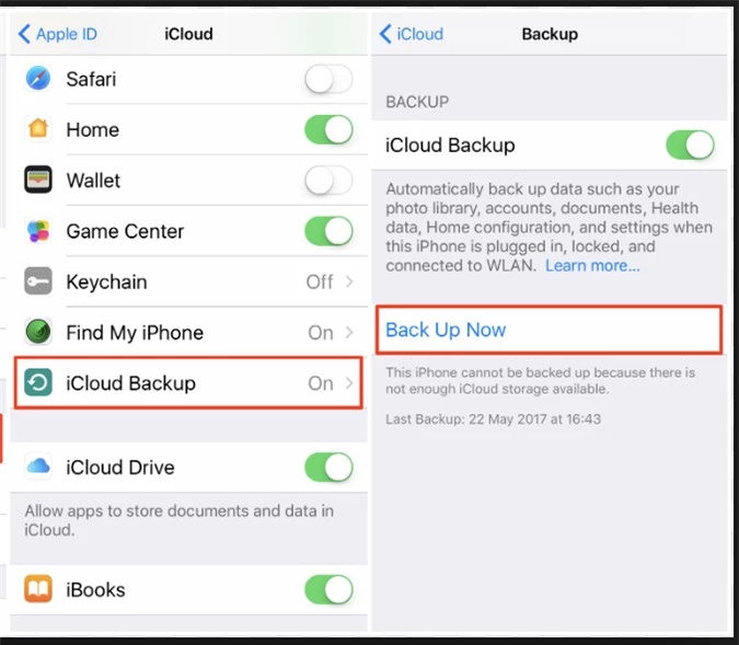 Sao lưu thiết bị cũ của bạn vào iCloud