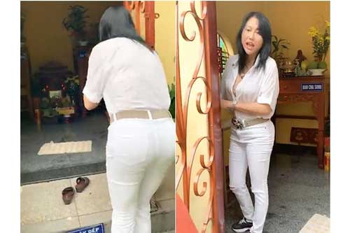 Phi Thanh Vân bị chỉ trích vì đi giày vào nơi cúng Tổ nghề dù đã có biển nhắc nhở