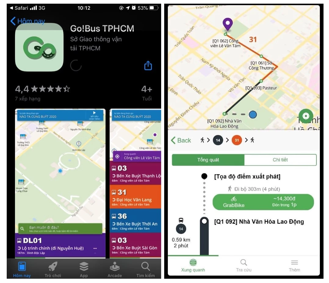 Tính năng kết nối với Grab và cung cấp thông tin cho hành khách ở bất cứ lúc nào, nơi đâu có thể truy vấn thông tin về thời gian thực của xe buýt tại TP.HCM để phục vụ nhu cầu của mình. (Ảnh: Internet)