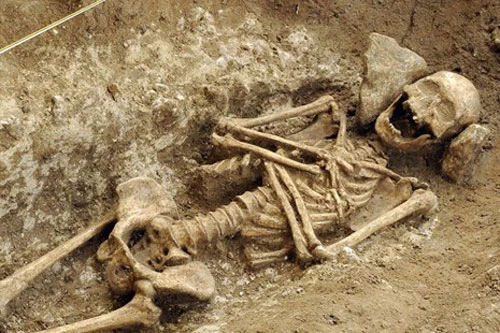 Bộ xương thuộc về một phụ nữ cao tuổi và mắc bệnh xương khớp, không có đồ dùng cá nhân được chôn cất theo. (Nguồn: tellerreport.com)