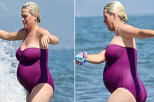 Katy Perry 'bế' bầu 9 tháng tắm biển