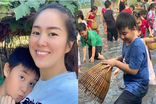 Con trai Lê Phương tập bắt cá