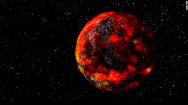 Hình minh họa của NASA mô tả mặt trăng khi bề mặt này bị nóng chảy vào hàng tỷ năm trước. Ảnh: CNN