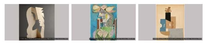 Một số tác phẩm cắt dán và vẽ trên giấy của Picasso.
