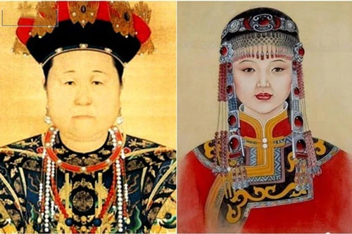 Chân dung Hiếu Trang Thái hoàng Thái hậu (bên trái) và bức tranh được cho là vẽ Đại Ngọc Nhi - Hán danh của người phụ nữ quyền lực này.