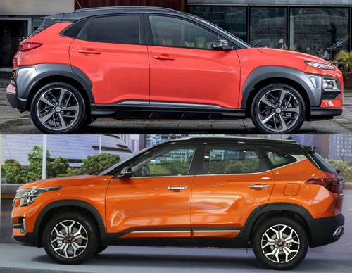 Hyundai Kona và Kia Seltos (dưới).