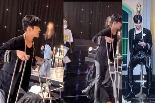 Sao Hàn chống nạng đi quay show lúc 1h sáng