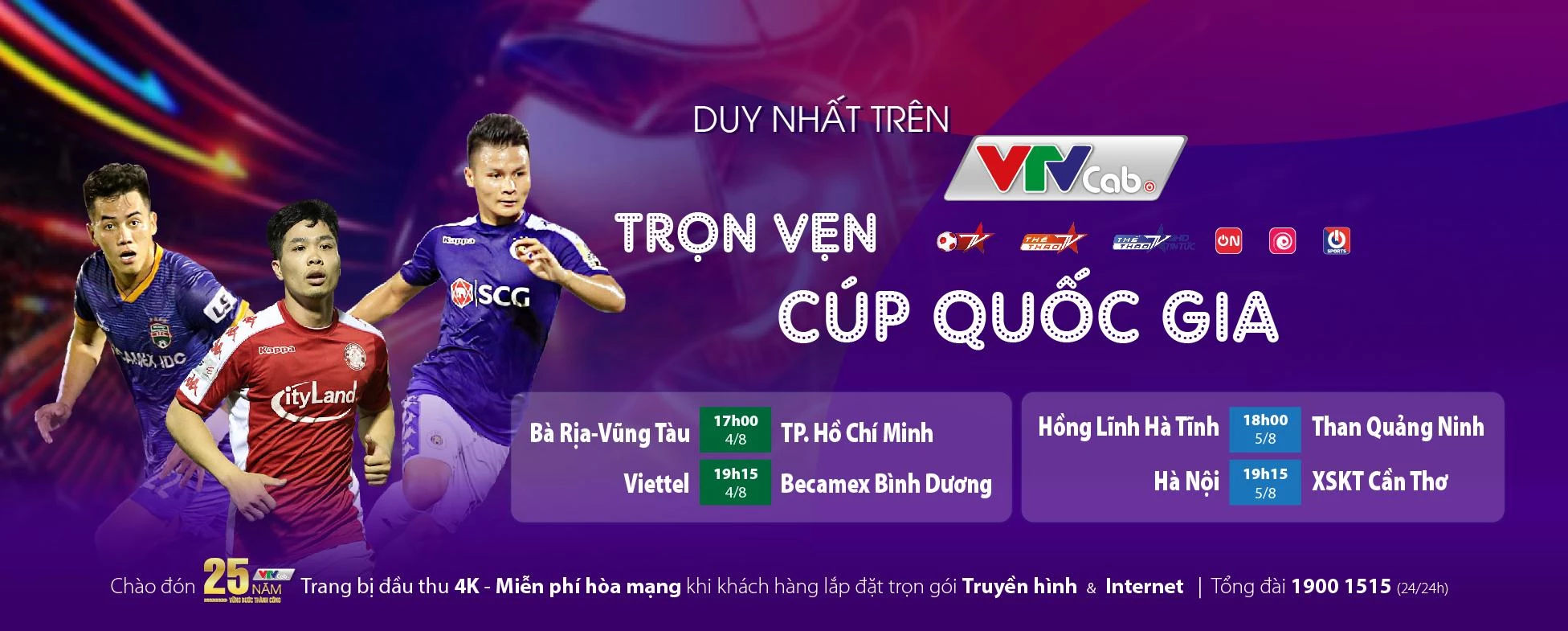 Lịch thi đấu Cúp Quốc gia mới nhất trên các kênh sóng VTVcab.